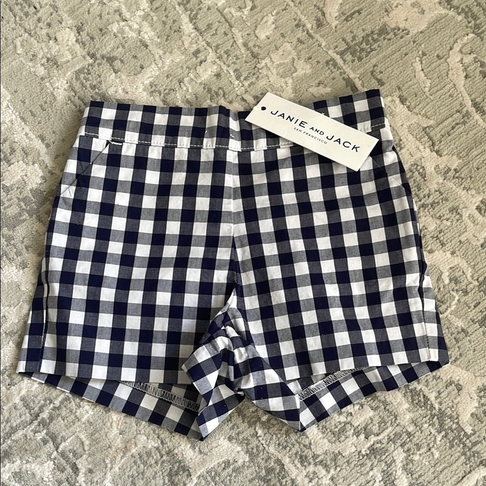 Janie and Jack Navy Checkered baby Shorts 12-18 months